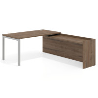 Mesa de despacho en L Kube fondo 80cm con ala WorkPlus estructura aluminio - NOCE SABI, 140X205, Derecha