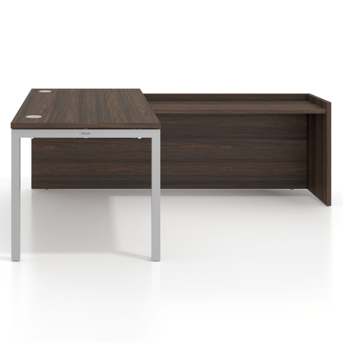 Mesa de despacho en L Kube fondo 80cm con ala WorkPlus estructura aluminio