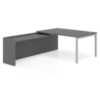 Mesa de dirección en L Kube fondo 100cm con ala WorkPlus estructura aluminio - GRIS TORMENTA, Izquierda, 200X225