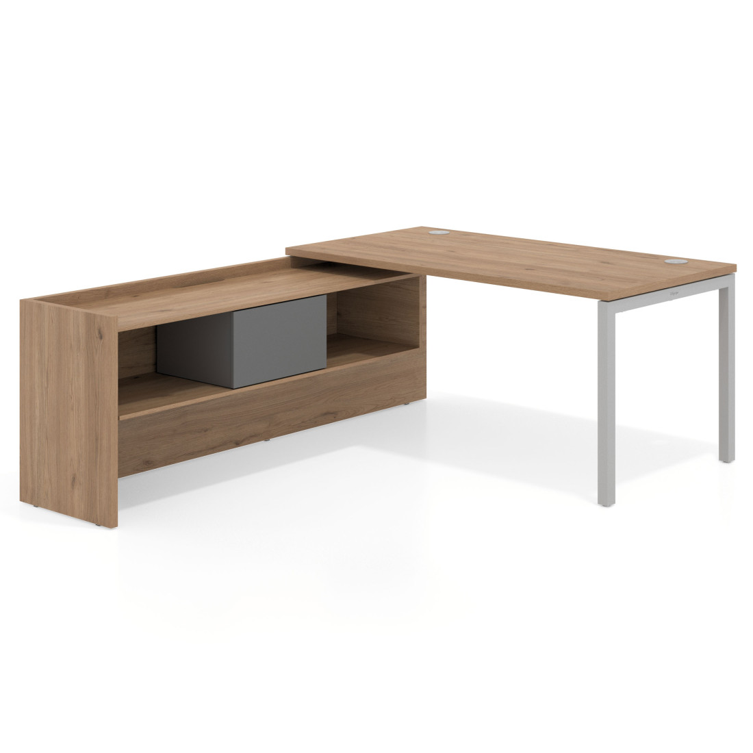 mesa en l 140x205 naturale kube mesa con ala pedestal fondo 80cm recto 1