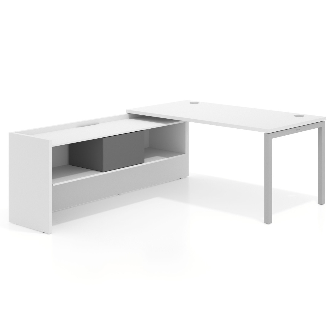 mesa en l 140x205 blanco mate kube mesa con ala pedestal fondo 80cm recto 1