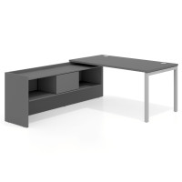 Mesa de despacho en L Kube fondo 80cm con ala+cajones WorkPlus estructura aluminio - GRIS TORMENTA, 180X205, Izquierda