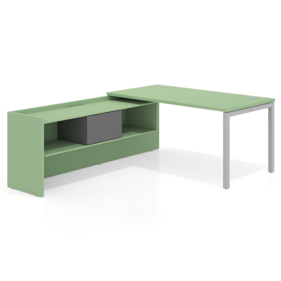 mesa en l 140x205 verde talco kube mesa con ala pedestal fondo 80cm recto 1