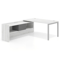 Mesa de despacho en L Kube fondo 80cm con ala+cajones WorkPlus estructura aluminio - ALBO, 180X205, Izquierda