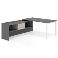 Mesa de despacho en L Kube fondo 80cm con ala+cajones WorkPlus estructura blanco - GRIS TORMENTA, 180X205, Izquierda