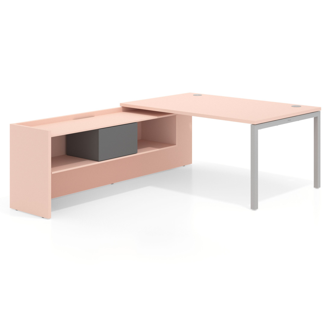 mesa en l 160x225 rosa nube kube mesa con ala pedestal fondo 100cm recto 1