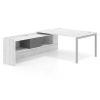 Mesa de dirección en L Kube fondo 100cm con ala+cajones WorkPlus estructura aluminio - ALBO, Izquierda, 200X225