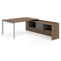Mesa de dirección en L Kube fondo 100cm con ala+cajones WorkPlus estructura aluminio - NOCE SABI, Derecha, 160X225