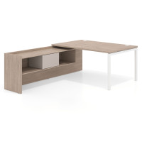Mesa de dirección en L Kube fondo 100cm con ala+cajones WorkPlus estructura blanco - SAHARA, Izquierda, 160X225