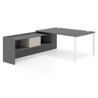 Mesa de dirección en L Kube fondo 100cm con ala+cajones WorkPlus estructura blanco - GRIS TORMENTA, Izquierda, 200X225