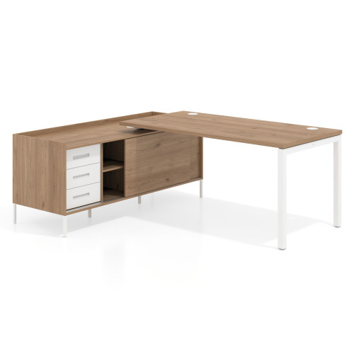 Mesa de oficina con pedestal cajonera Kube fondo 80cm estructura blanca - 180X160