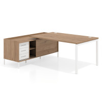Mesa de dirección con pedestal cajonera Kube fondo 100cm estructura blanca - NATURALE, 200x200, Izquierda