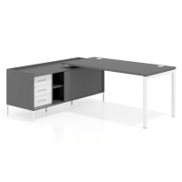 Mesa de oficina con pedestal cajonera Kube fondo 80cm estructura blanca - GRIS TORMENTA, Izquierda, 220x160