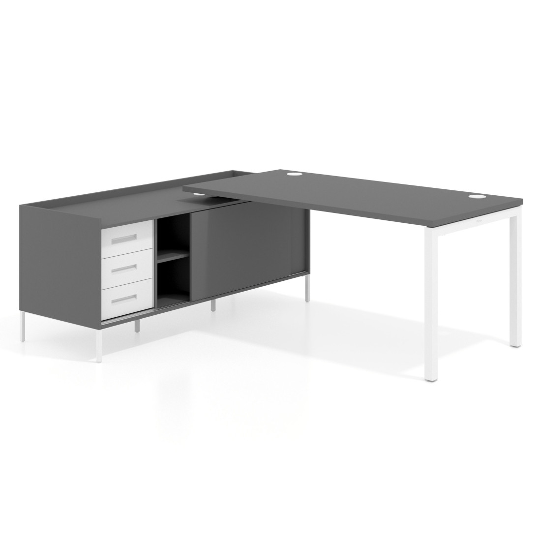 mesa en l 220x160 gris tormenta kube mesa con pedestal cajonera fondo 80cm recto 1