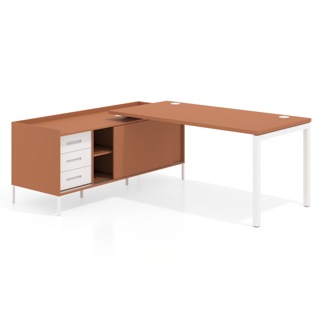 mesa en l 180x160 terracota kube mesa con pedestal cajonera fondo 80cm recto 1