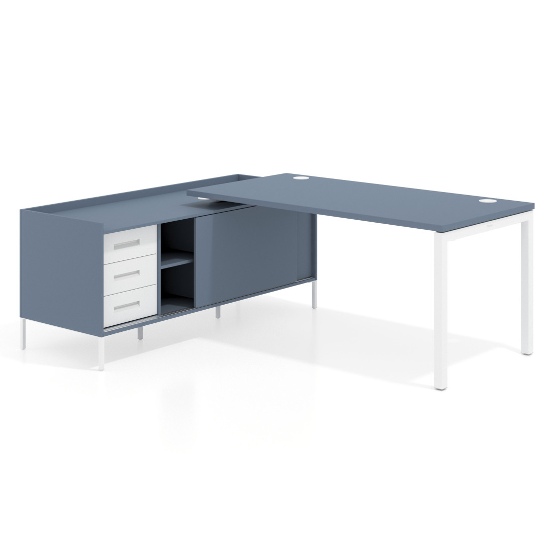mesa en l 180x160 azul talco kube mesa con pedestal cajonera fondo 80cm recto 1