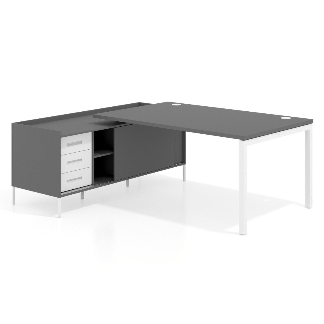 mesa en l 240x200 gris tormenta kube mesa con pedestal cajonera fondo 100cm recto 1