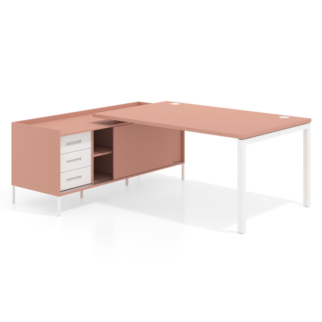 mesa en l 200x200 rosa talco kube mesa con pedestal cajonera fondo 100cm recto 1