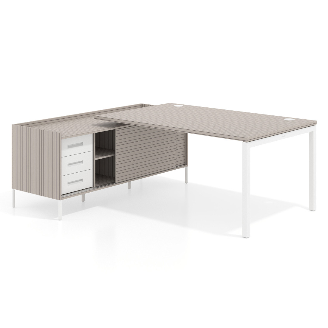 mesa en l 200x200 rayado coco kube mesa con pedestal cajonera fondo 100cm recto 1