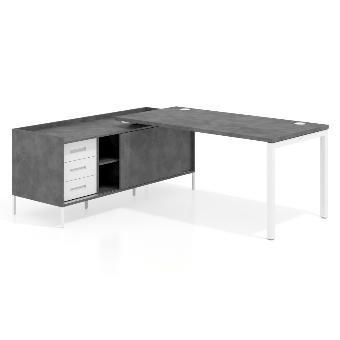 mesa en l 180x160 cemento kube mesa con pedestal cajonera fondo 80cm recto 1