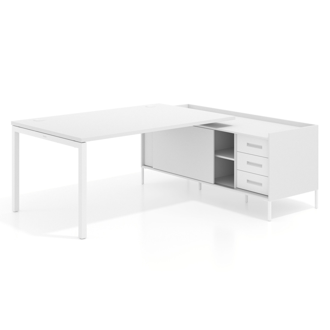 mesa en l 220x200 blanco mate kube mesa con pedestal cajonera fondo 100cm recto 1