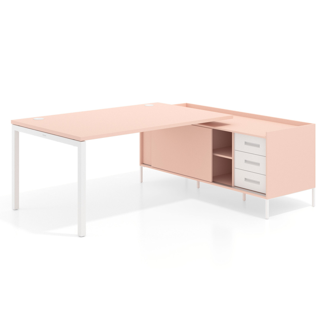mesa en l 240x200 rosa nube kube mesa con pedestal cajonera fondo 100cm recto 1