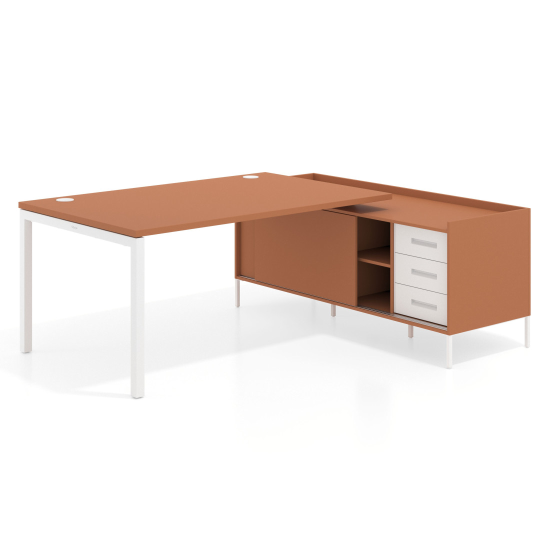 mesa en l 200x200 terracota kube mesa con pedestal cajonera fondo 100cm recto 1