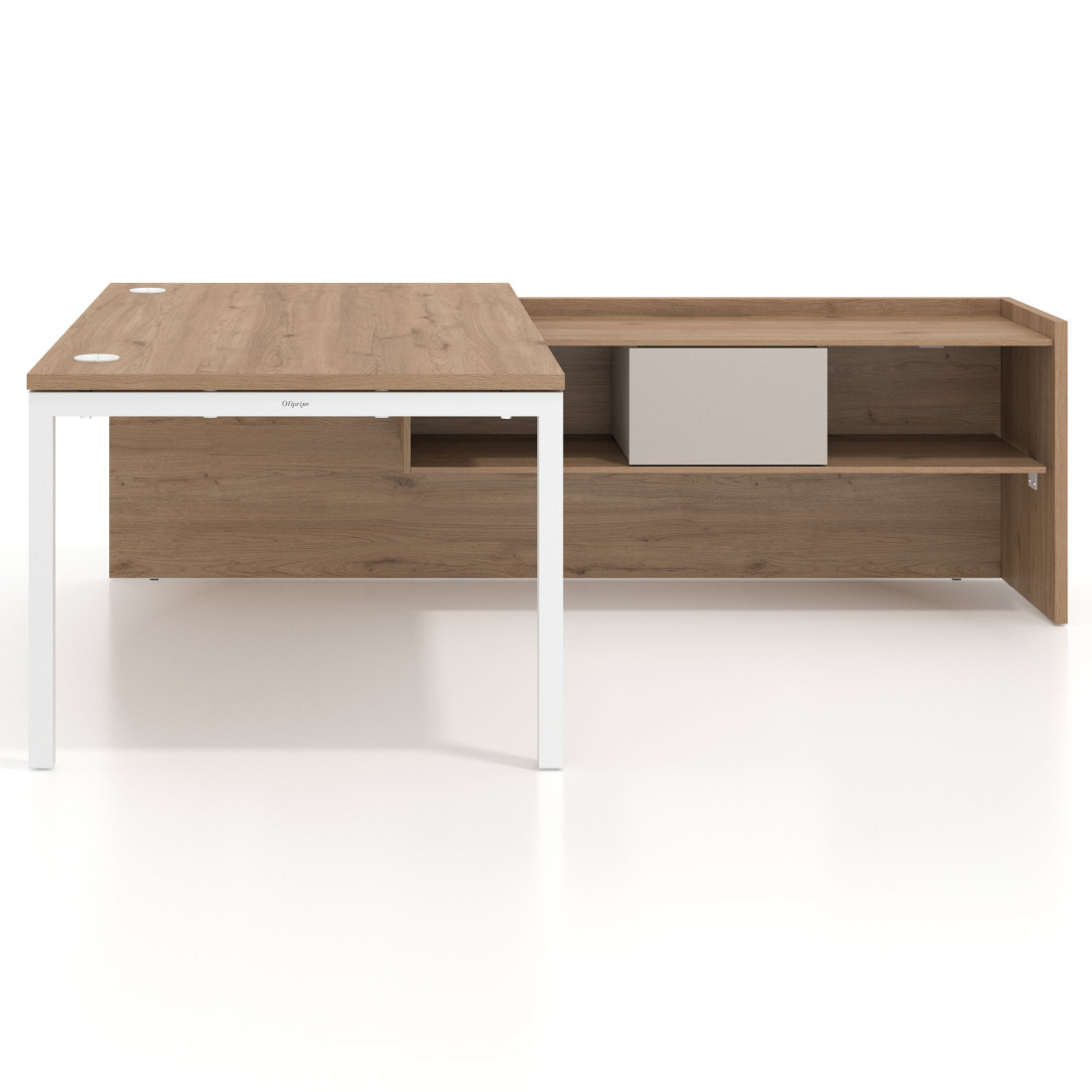Mesa de dirección en L Kube fondo 100cm con ala+cajones WorkPlus estructura blanco