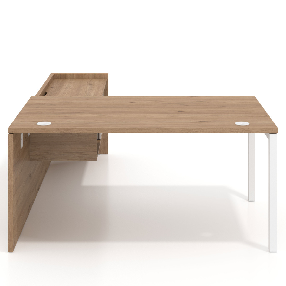 Mesa de dirección en L Kube fondo 100cm con ala+cajones WorkPlus estructura blanco