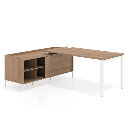 Mesa de oficina con pedestal estantes Kube fondo 80cm estructura blanca - 180X160