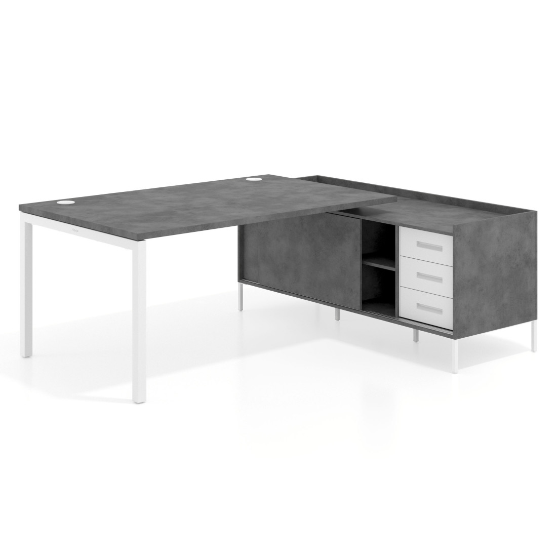 mesa en l 220x200 cemento kube mesa con pedestal cajonera fondo 100cm recto 1