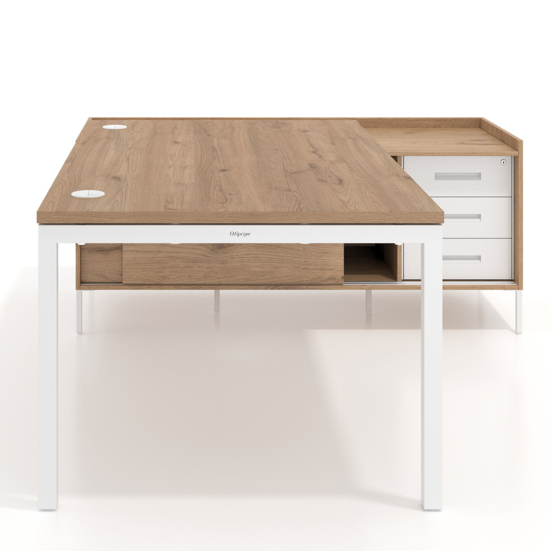 Mesa de dirección con pedestal cajonera Kube fondo 100cm estructura blanca