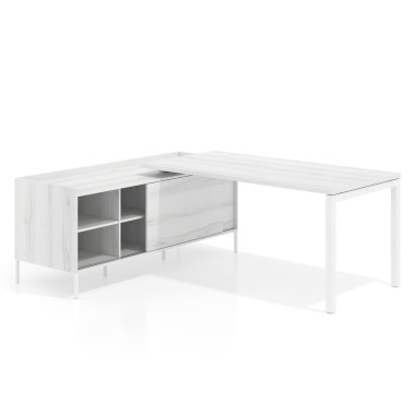 Mesa con pedestal estantes fondo 80cm