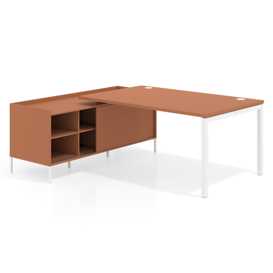 mesa en l 200x200 terracota kube mesa con pedestal estantes fondo 100cm recto 1