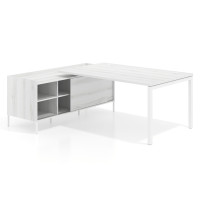 Mesa de dirección con pedestal estantes Kube fondo 100cm estructura blanca - ALBO, Izquierda, 240x200