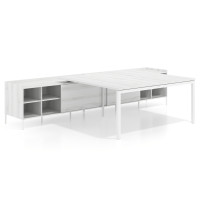Mesa de oficina doble con pedestal estantes Kube, encimera única, estructura blanca - ALBO, 160x166