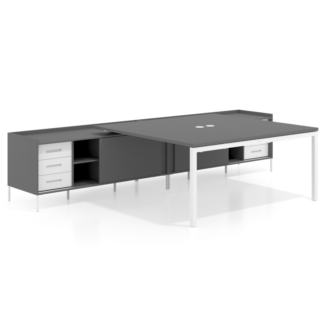 mesa en l 160x166 gris tormenta kube mesa doble con cajonera recto 1