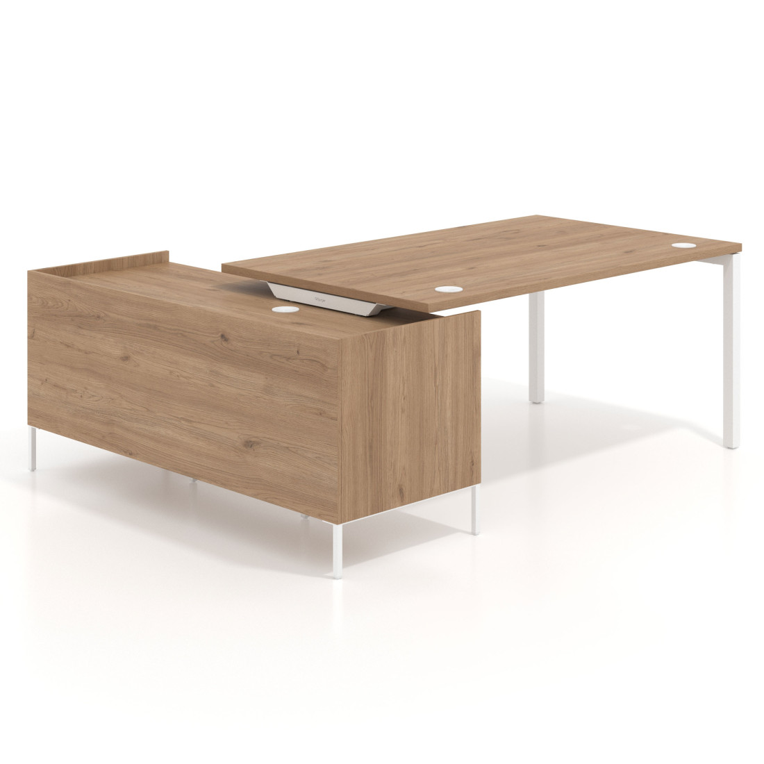 Mesa de dirección con pedestal estantes Kube fondo 100cm estructura blanca