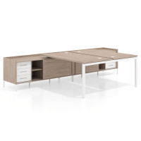Mesa multipuesto con pedestal cajonera Kube, encimera única, estructura blanca - SAHARA, 140x166