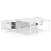 Mesa de oficina doble con pedestal cajonera Kube, encimera única, estructura blanca - ALBO, 160x166