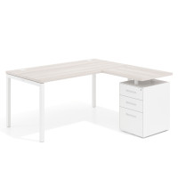 Mesa de oficina en L con cajones Kube fondo 80, ala corta, frontales metal, estructura blanca - CALIFORNIA, 140x150