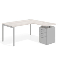 Mesa de oficina en L con cajones Kube fondo 80, ala corta, frontales metal, estructura aluminio - CALIFORNIA, 140x150