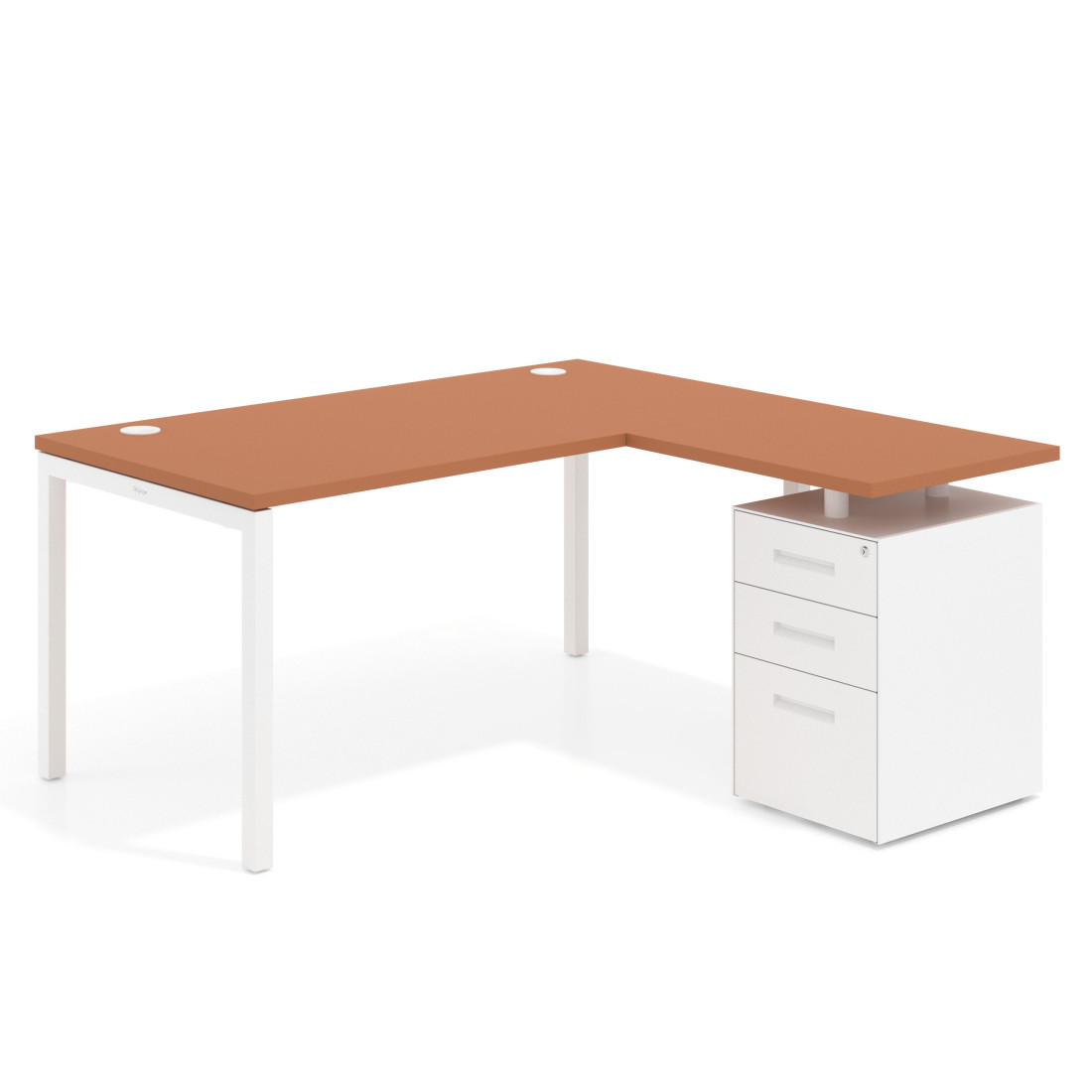 mesa en l 140x150 terracota kube mesa con ala fondo 80 ala corta frontales metal recto 1