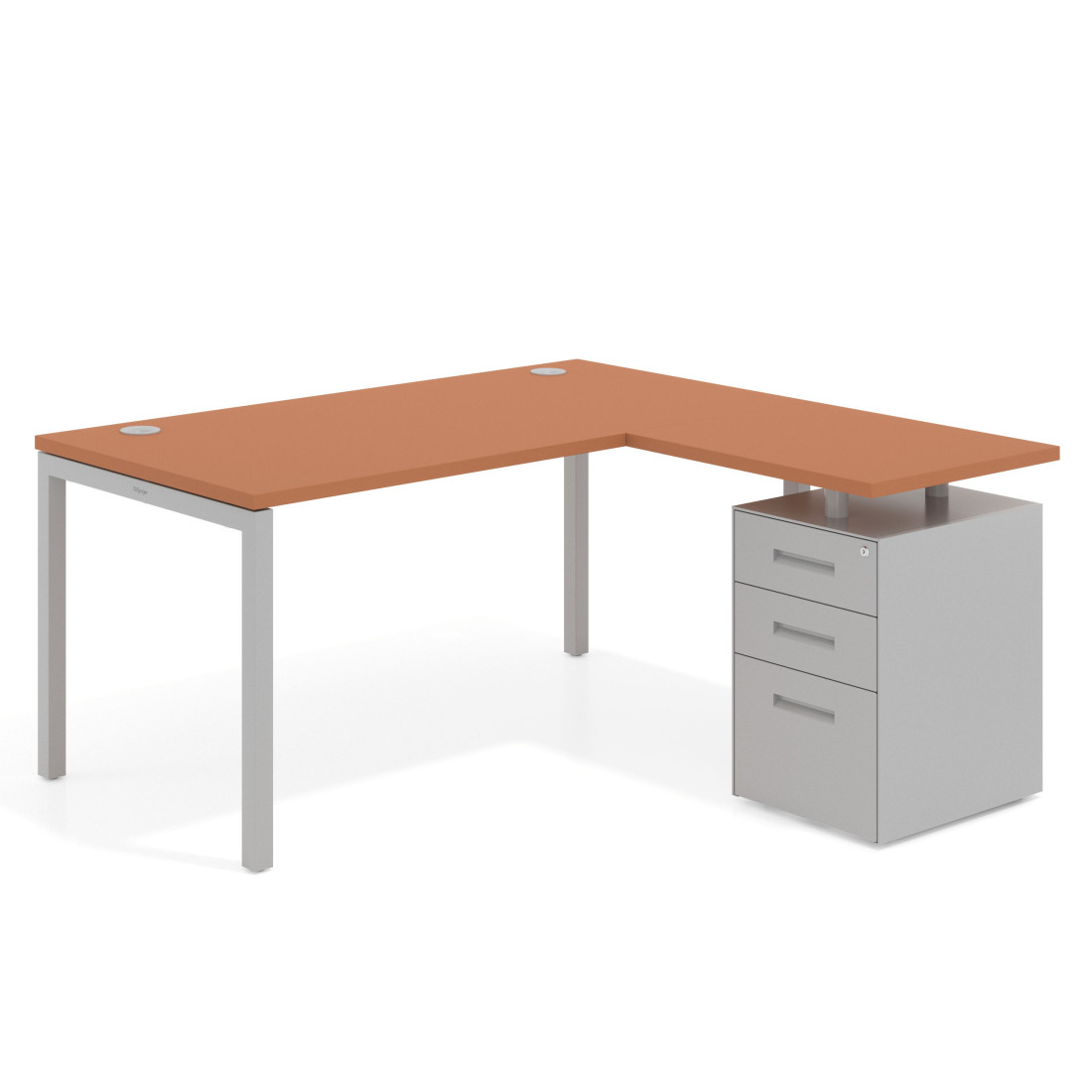 mesa en l 140x150 terracota kube mesa con ala fondo 80 ala corta frontales metal recto 1
