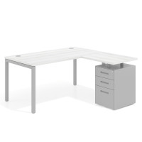 Mesa de oficina en L con cajones Kube fondo 80, ala corta, frontales metal, estructura aluminio - ALBO, 180x150