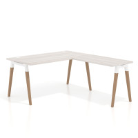 Mesa de oficina en L Arki fondo 80cm con ala, patas de madera - CALIFORNIA, 140x180