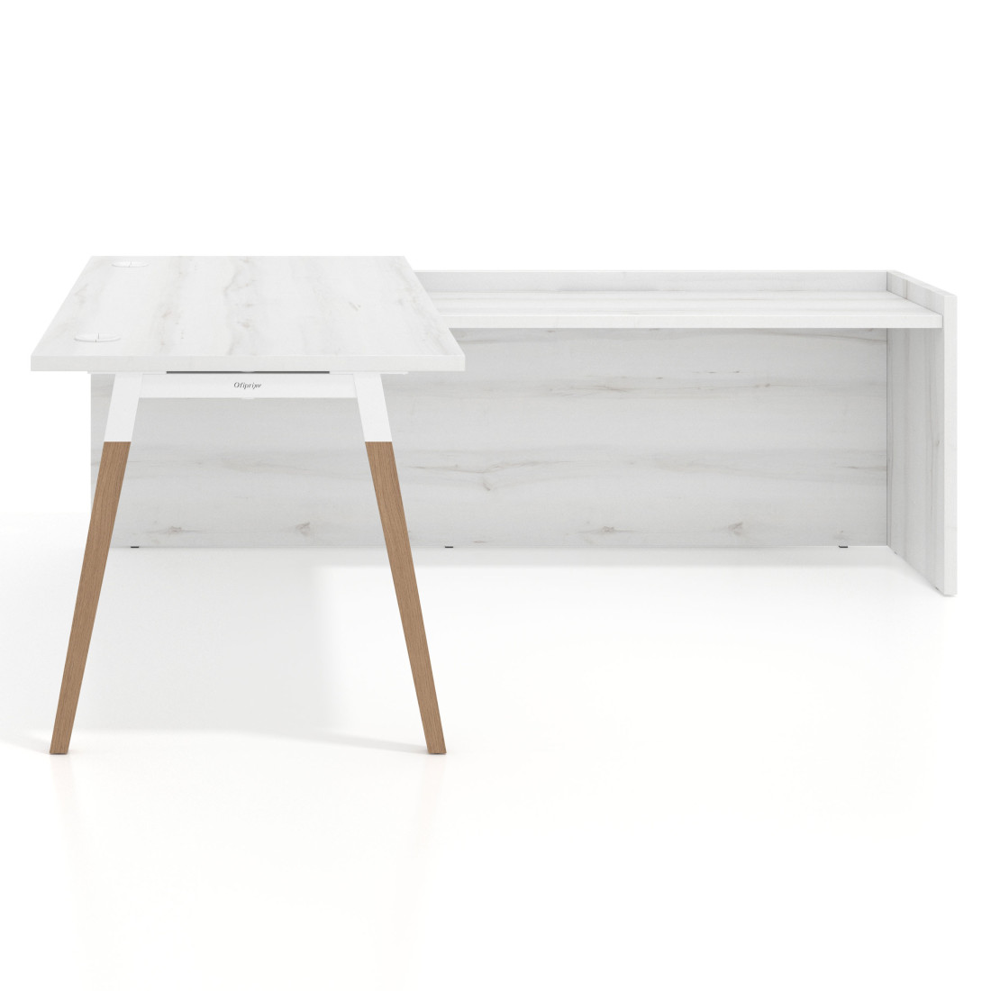 Mesa de despacho en L Arki fondo 80cm con ala WorkPlus estructura blanco