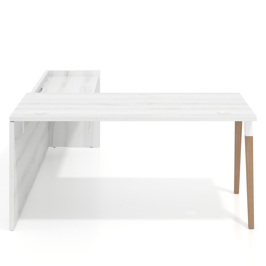 Mesa de despacho en L Arki fondo 80cm con ala WorkPlus estructura blanco