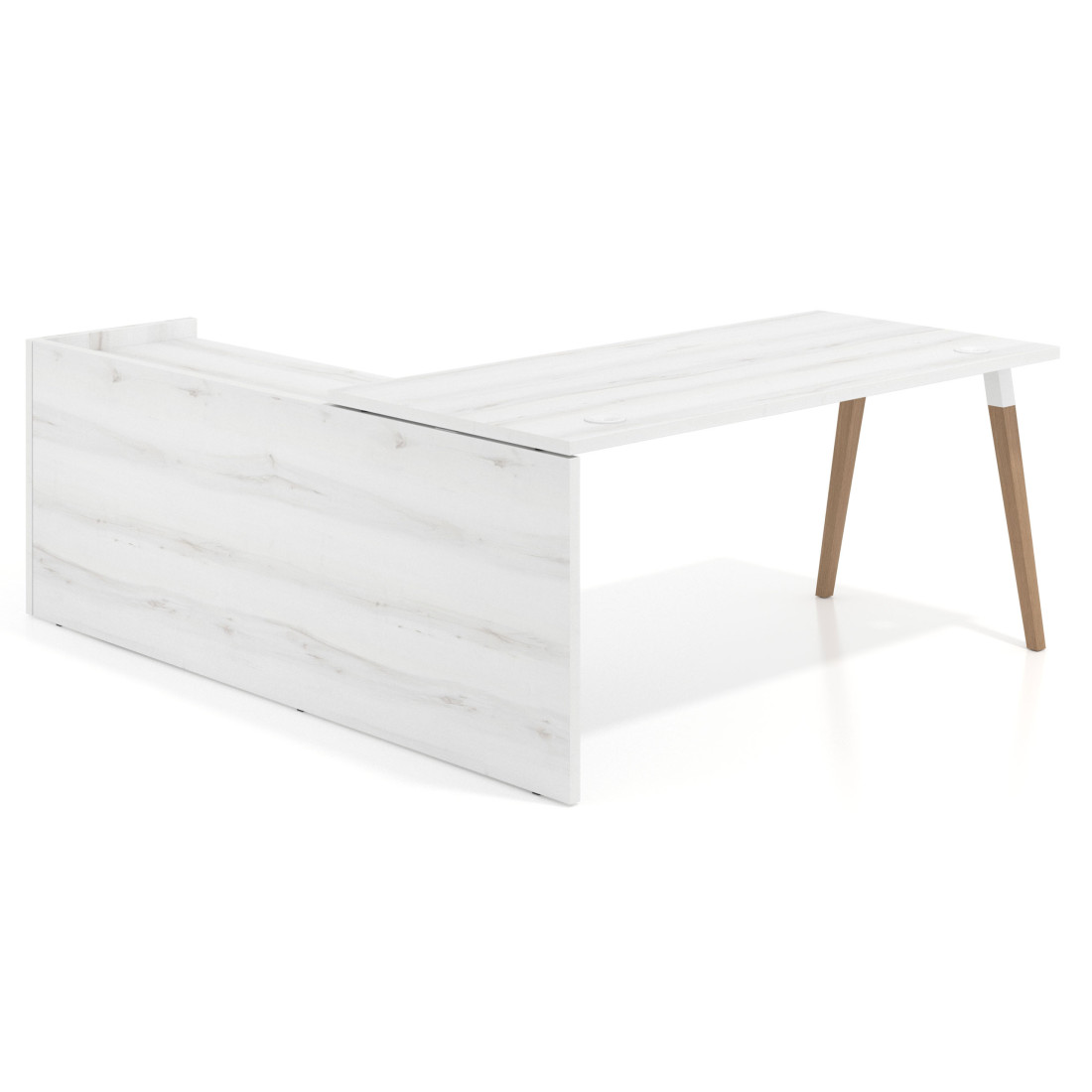 Mesa de despacho en L Arki fondo 80cm con ala WorkPlus estructura blanco