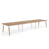 Mesa para reuniones Arki triple con fondo 126 cm, coworking, sobre curvo - NATURALE, 340x126